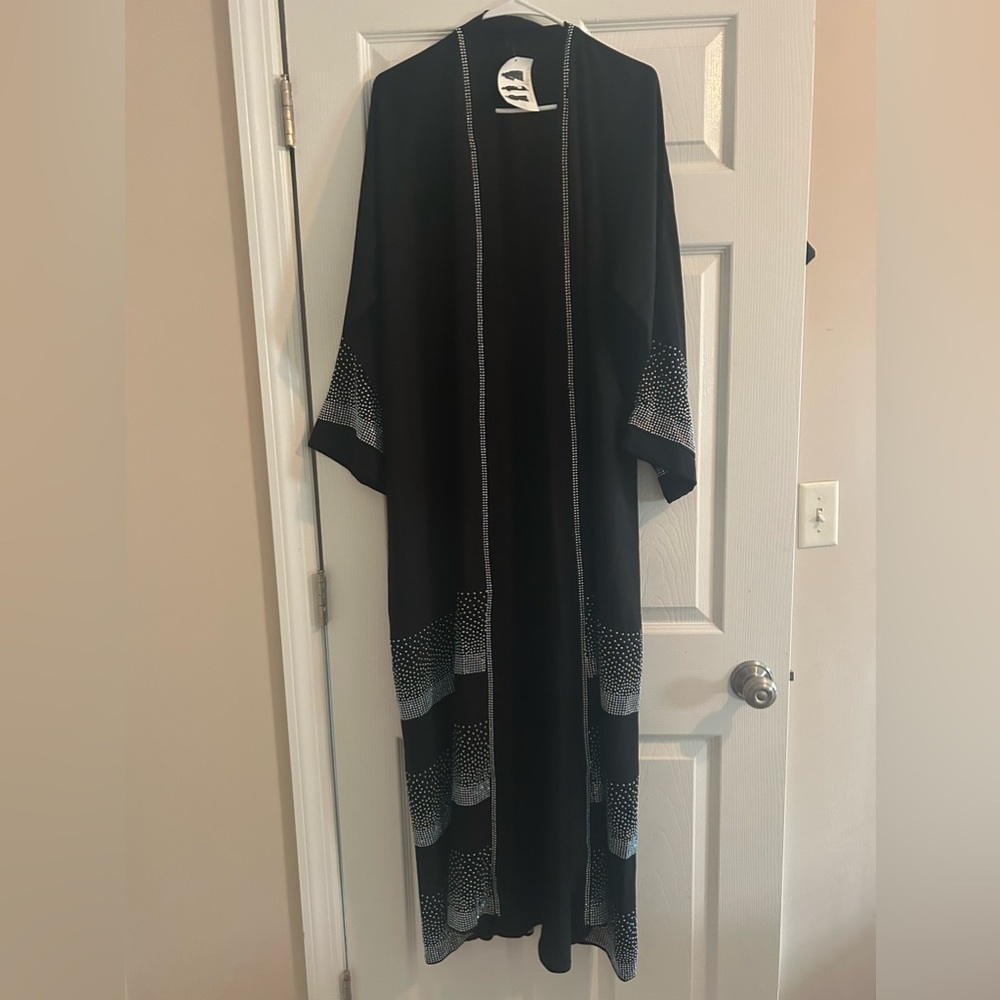 Black and Silver Rhine Stone Abaya